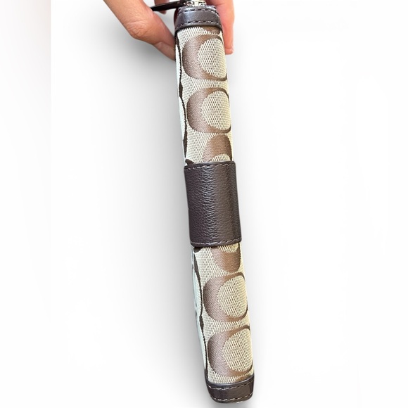 Coach Signature Canvas Zip Around Wallet Brown Tan Leather - Picture 8 of 9